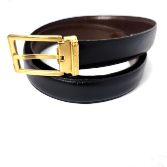 Coach Reversible Black Brown Gold Buckle Mens Made In Italy - Picture 1 of 4